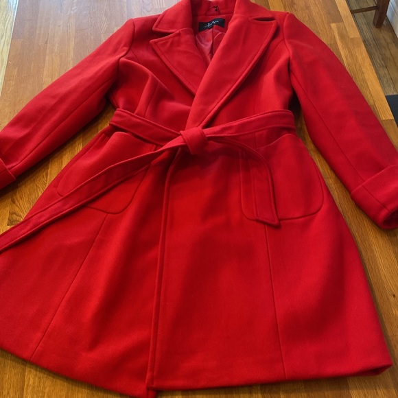 Red XL coat with belt, A line - Picture 3 of 7